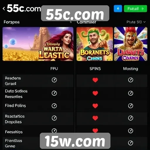 Comparação de jogos populares disponíveis no 55c.com